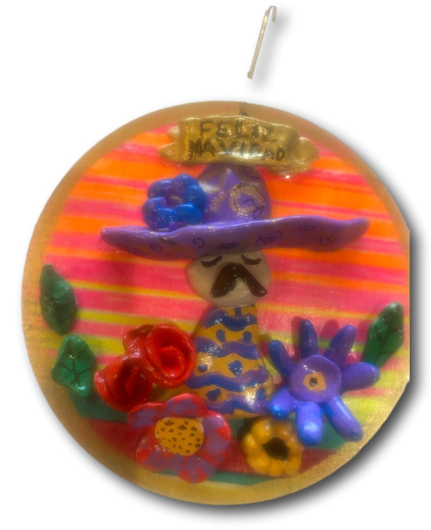 El Paso Ornament with Serape Hat Design – Unique Bas Relief Figure with Serape Background