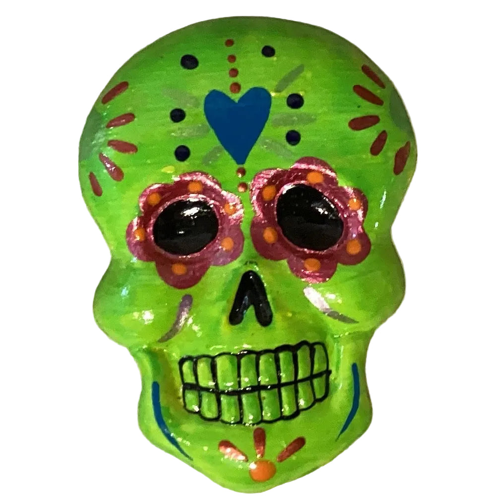 Colorful 4-inch Calavera magnet from Ysleta Mission Gift Shop, designed for home and garden refrigerator decoration.
