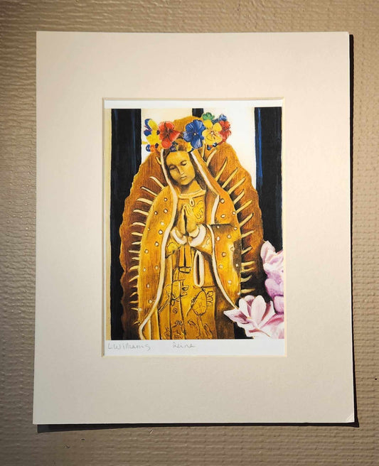 "Reina" Virgen de Guadalupe Print Matted – Original Oil Painting Inspired by Local Mexican Culture 5 X 7 - Ysleta Mission Gift Shop