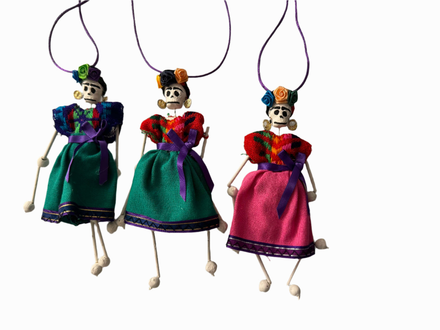 Day of the Dead Catrina Dancing Skeleton Ornament - Handcrafted by Mexican Artist | Clay, Fabric & Paper