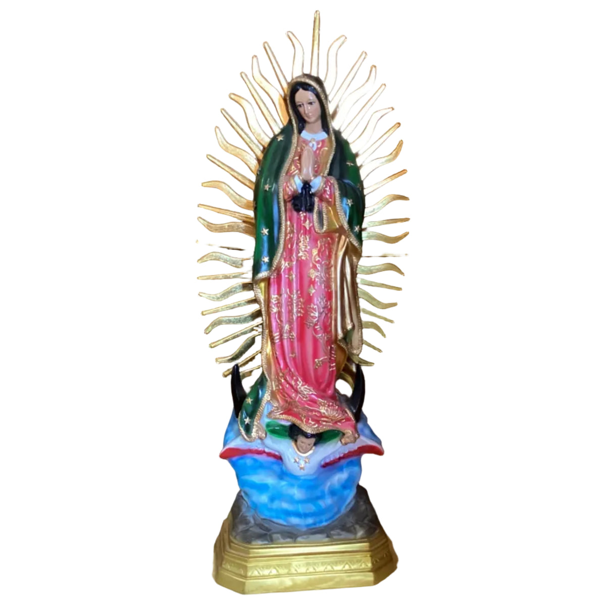 Hand-Painted Virgin de Guadalupe Made in Mexico Fiberglass 3FT Statue