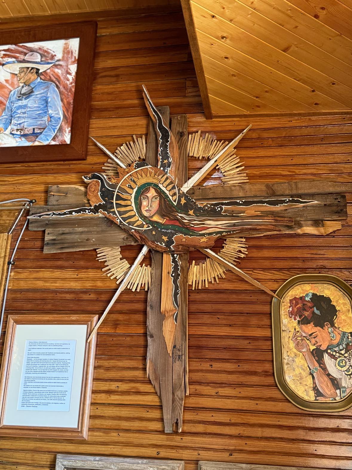 Handcrafted Wooden Cross with Our Lady of Guadalupe – Eco-Friendly Art from Recycled Materials