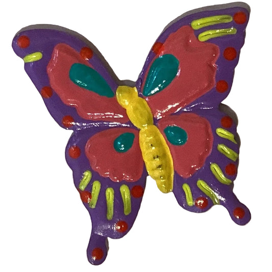 Colorful 3-inch butterfly tin magnet from Ysleta Mission Gift Shop, perfect for refrigerator decoration and home decor.