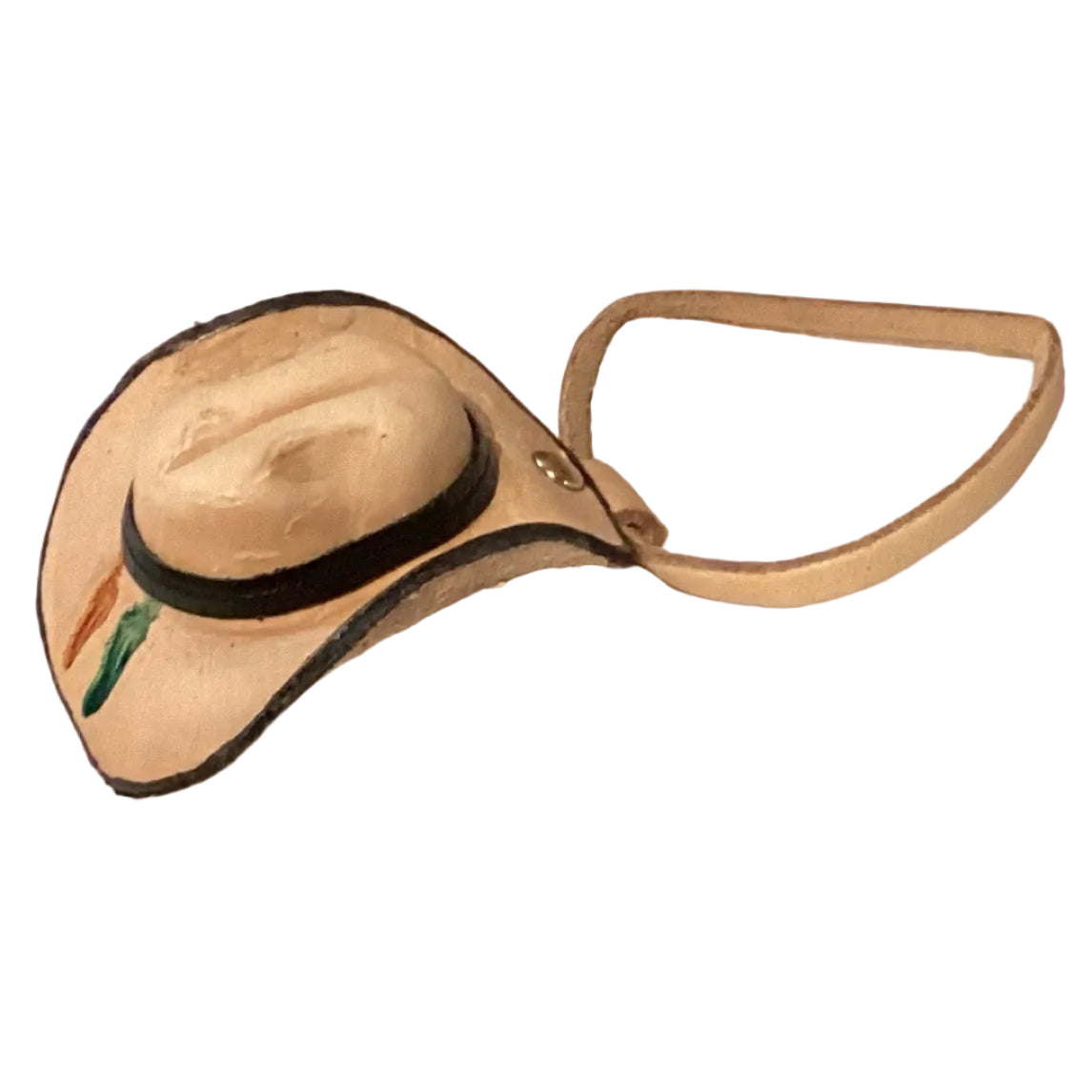 Mini leather cowboy hat keychain featuring Western Texas style, branded by Ysleta Mission Gift Shop, perfect for Western accessories.