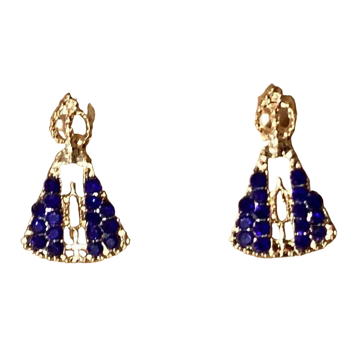 Gold tone religious earrings featuring intricate designs, crafted as jewelry accessories by Ysleta Mission Gift Shop.
