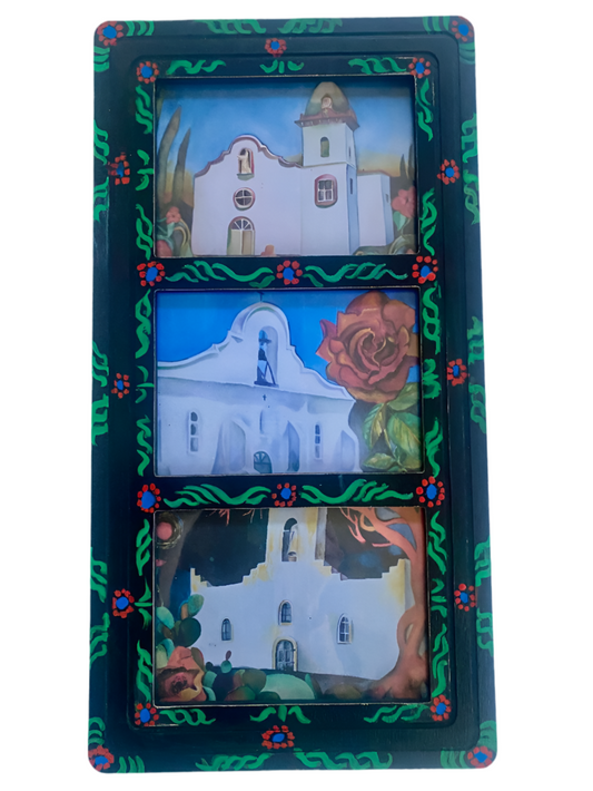 Mission Trail Watercolor Prints – Hand-Painted Frame with Southwest Religious Art (10" x 19")