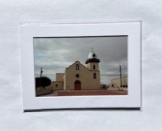 Matted Ysleta Mission Grey Sky Print, 4x6 Inches Artwork