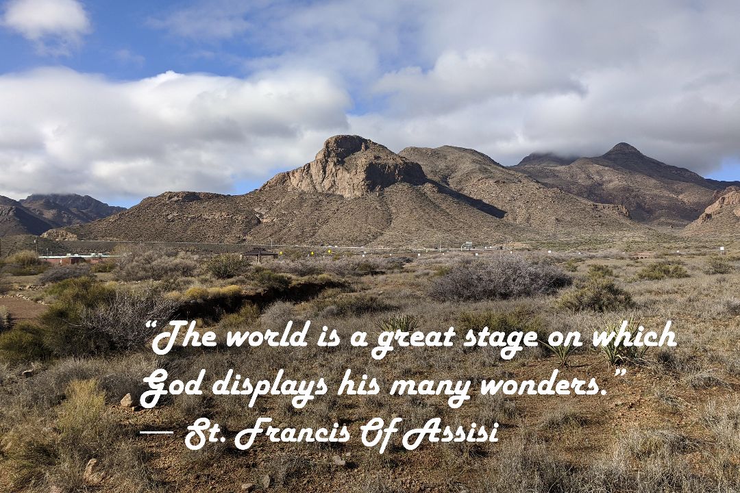 Franklin Mountains Photo Print with St. Francis Quote: "Great Stage of Wonders" – Matted, Frame-Ready