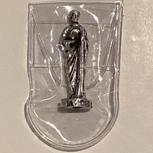 Saint Jude Catholic statue, 1-inch metal Christian saint figurine, depicting Saint Jude in traditional attire.