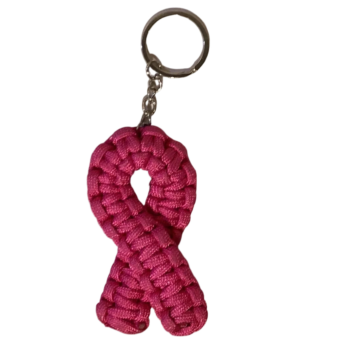 Colorful braided rope paracord keychain with metal clip, designed for handbags and wallets, from Ysleta Mission Gift Shop.