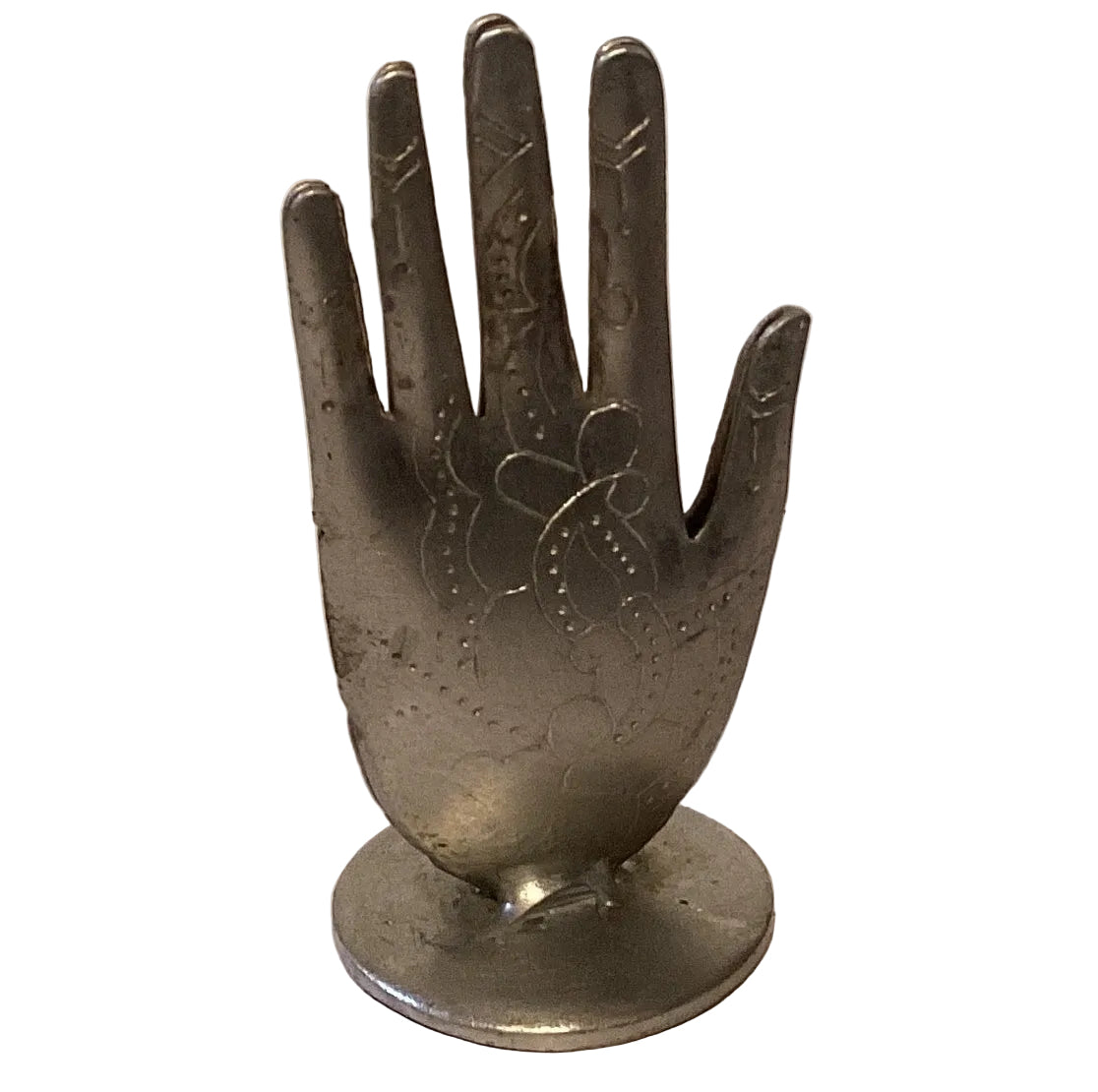 Silver-tone hand card holder for tablescapes, 3.5 inches, ideal for home and garden table decor, by Ysleta Mission Gift Shop.