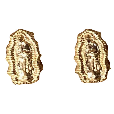 Gold tone religious earrings featuring intricate design, jewelry and accessories by Ysleta Mission Gift Shop.