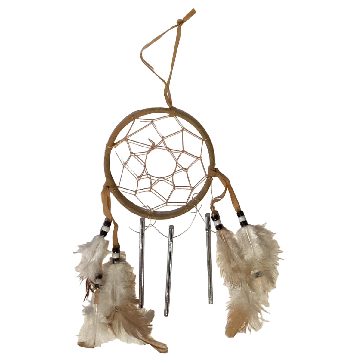 Earth-tone dreamcatchers hanging on a wall, handcrafted wall art from Ysleta Mission Gift Shop for home and garden décor.