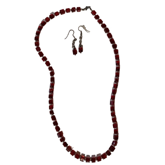Ruby geometric necklace and earrings set featuring a 23-inch necklace, crafted by Ysleta Mission Gift Shop, jewelry and accessories.