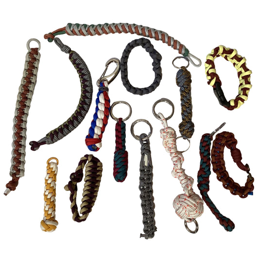 Colorful braided rope paracord keychain from Ysleta Mission Gift Shop, suitable for handbags and wallet accessories.