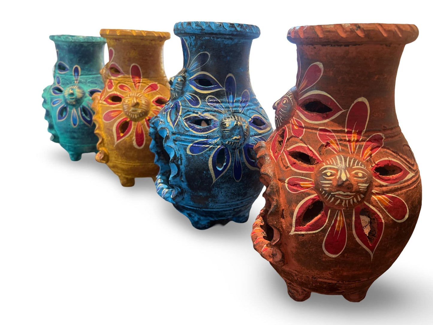 Clay Sun-Decorated Tabletop Chiminea – 6" x 12" Handcrafted in Mexico