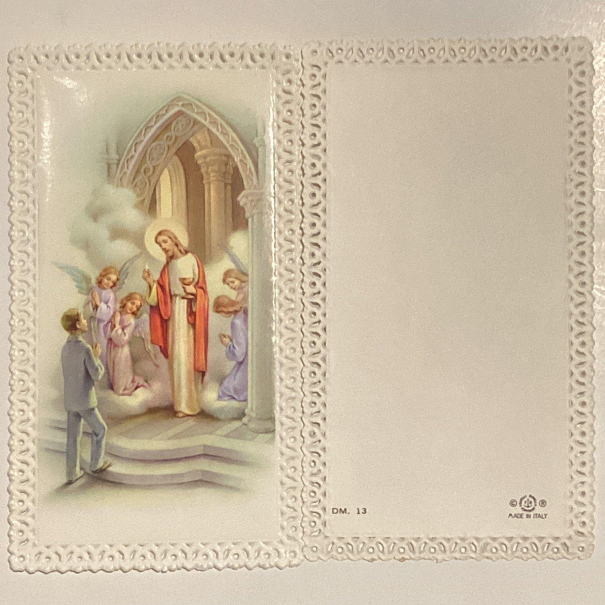 First Communion Prayer Card Vintage Made in Italy Lace Effect