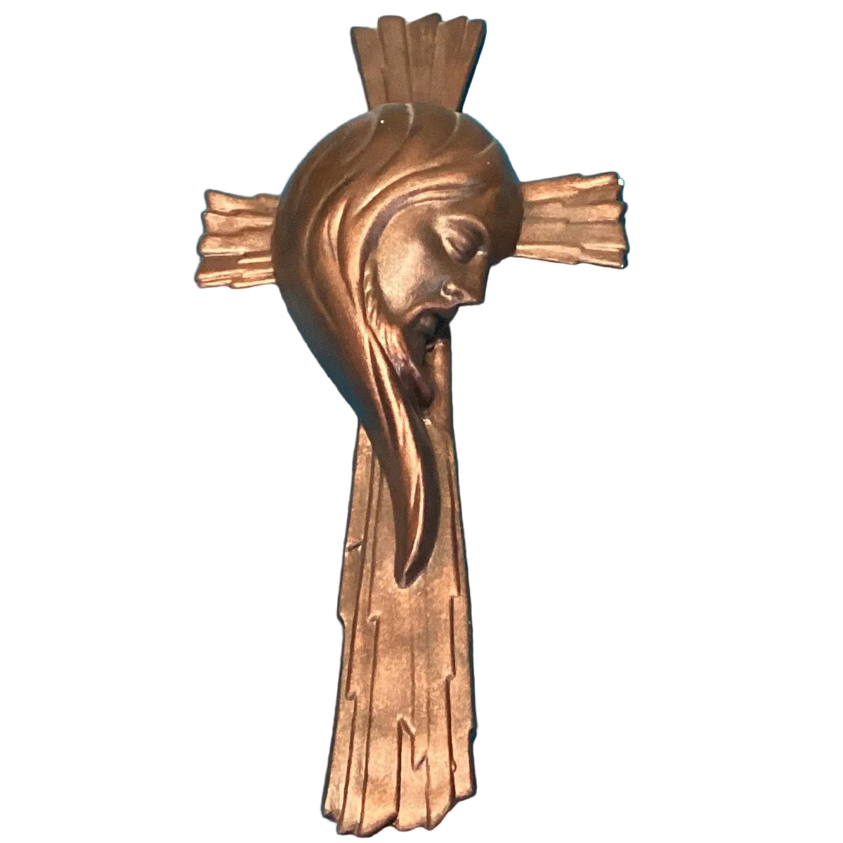 Ceramic Jesus on the Cross Catholic crucifix wall decor with detailed figure, mounted on a wooden cross, ideal for Christian home decor.