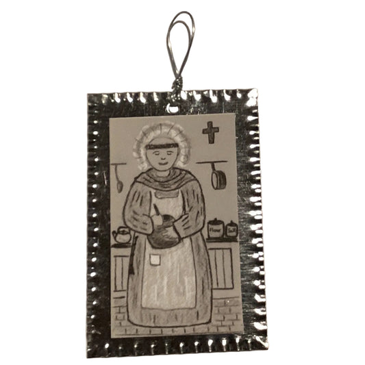 Assorted Catholic saints tin ornament, 2.5 inches, featuring detailed Christian devotional design for religious decor and gifts.