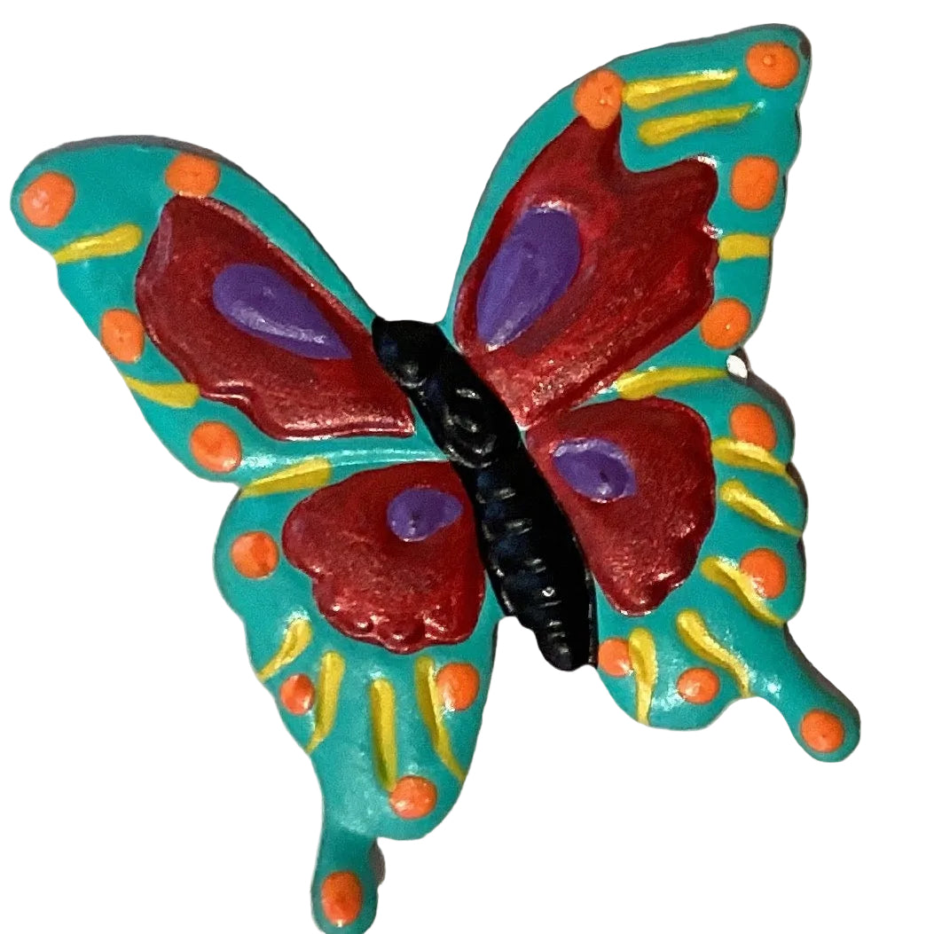 Colorful butterfly 3-inch tin magnet from Ysleta Mission Gift Shop, designed for refrigerator decoration and home decor.