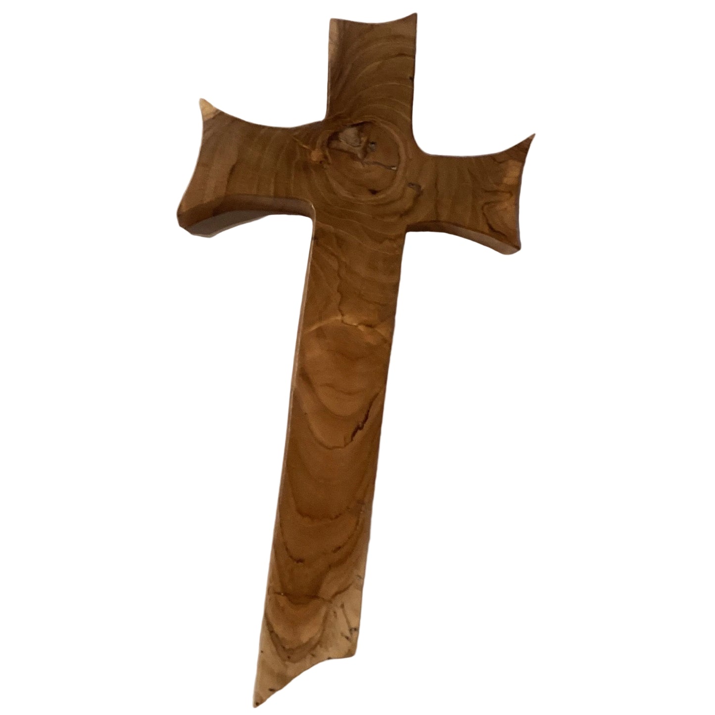 Lightweight solid wood Catholic cross wall hanging with simple design, suitable for Christian gift displays and religious decor.