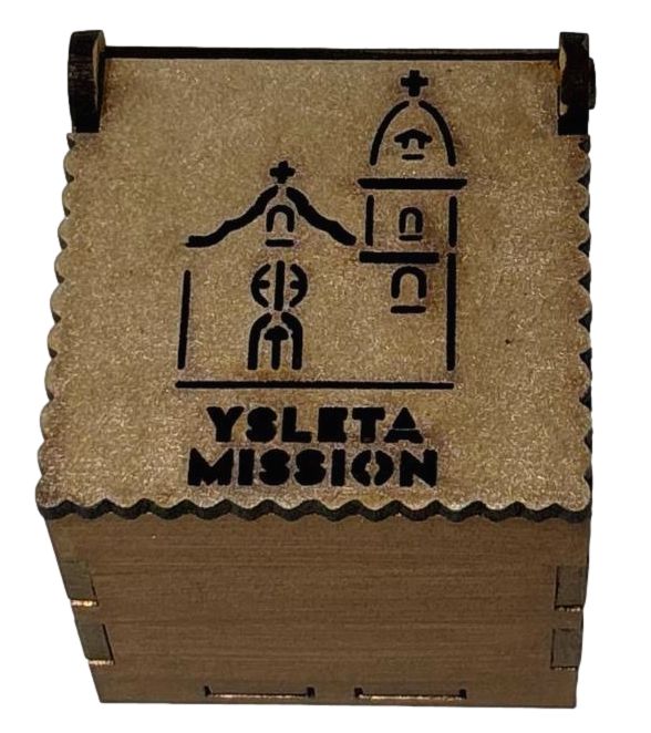 Ysleta Mission Laser-Cut Wood Box in Soft Gold – Elegant 2" x 2" x 2" Keepsake