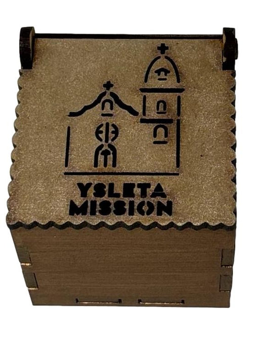 Ysleta Mission Laser-Cut Soft Gold Wood Keepsake Box – 3" x 3" x 2"