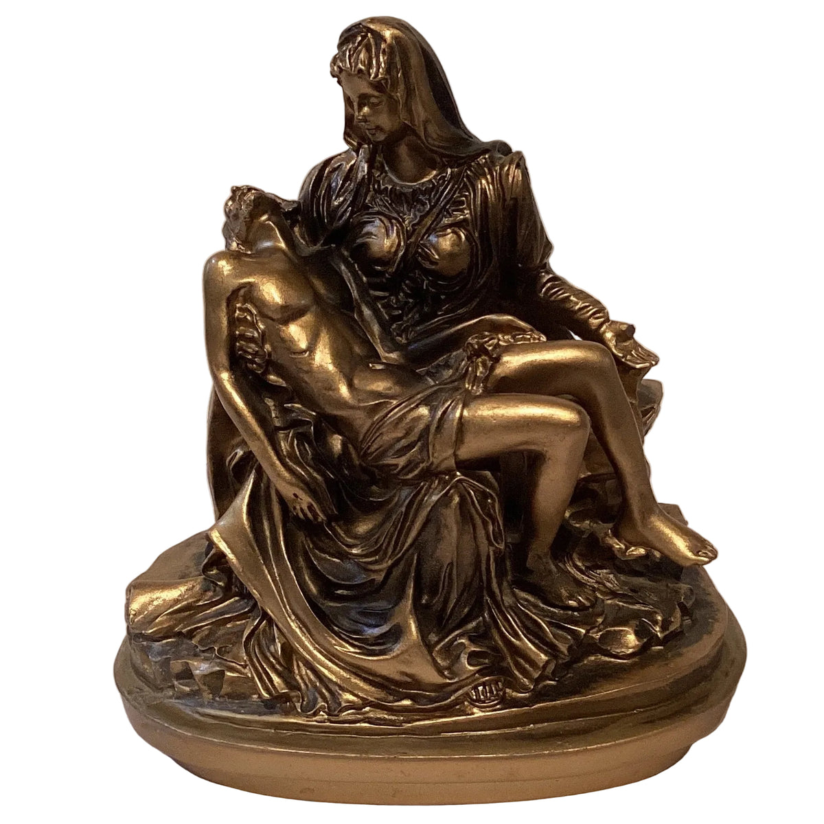 Catholic Pietà Jesus and Mary tabletop figurine, 4-inch Christian saint statue, detailed religious sculpture for home altar.