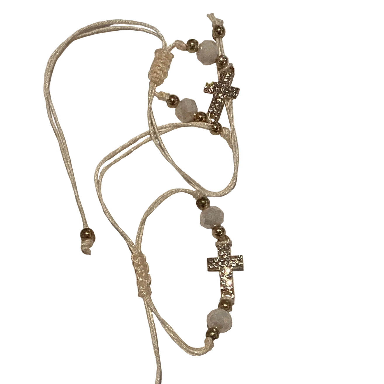 Large goldtone cross bracelet from Off White, Catholic Christian jewelry featuring a detailed cross design.