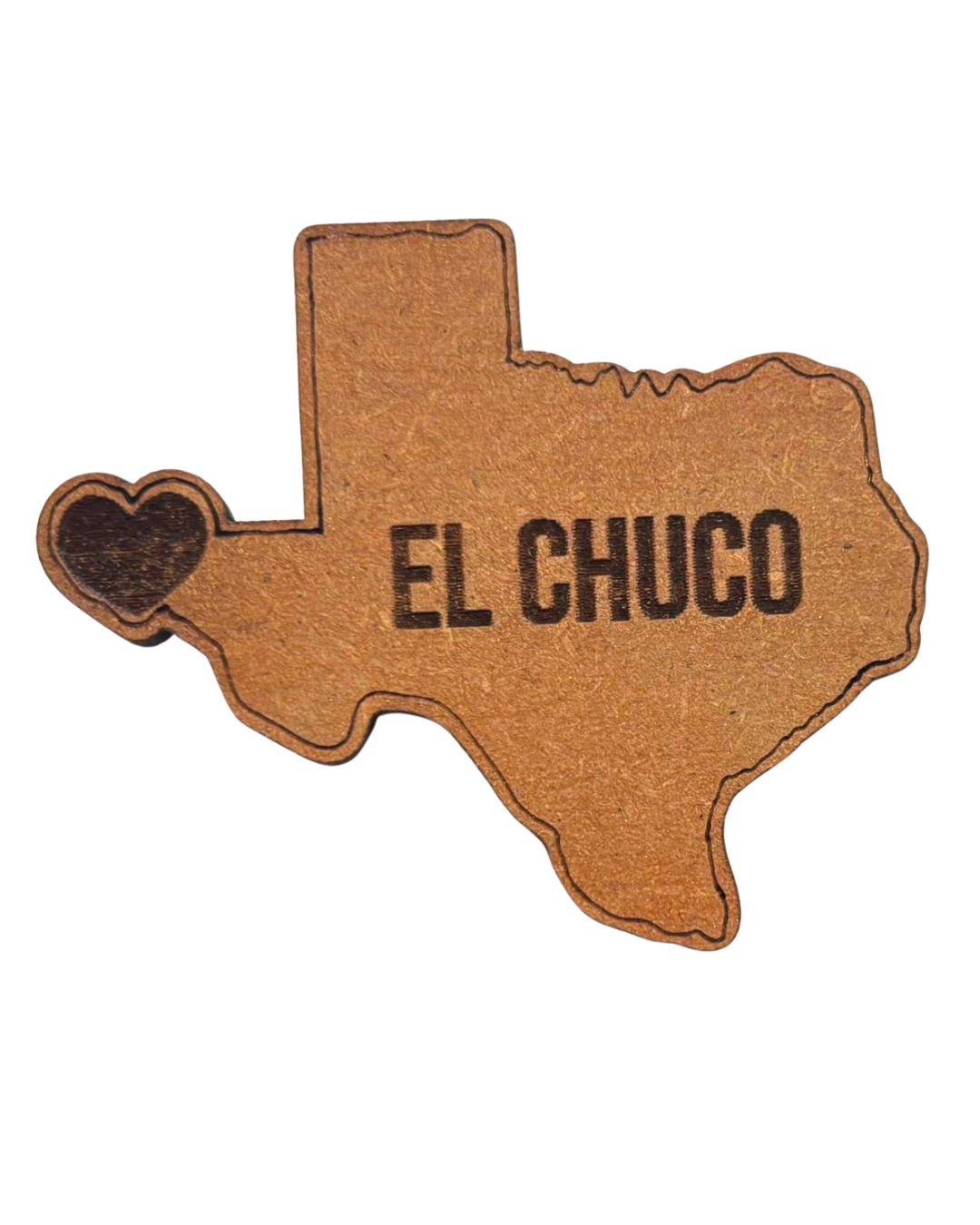 Texas-shaped laser cut wood magnet featuring El Paso design, 2x2 inches, perfect as a souvenir or gift from Norma Cordova De Schaefer