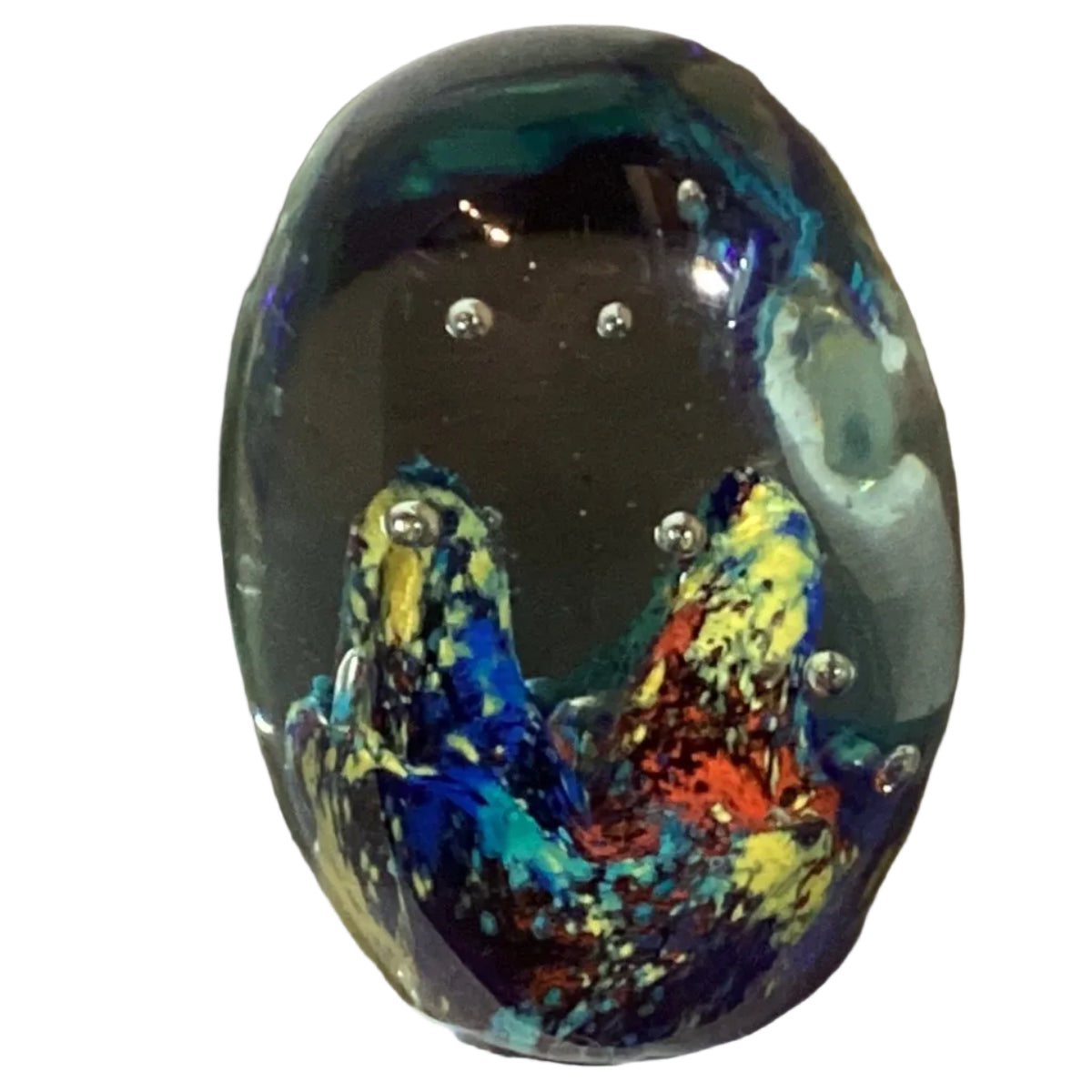 Clear glass 4-inch paperweight with smooth, rounded design, perfect for desk decor or paper organization.