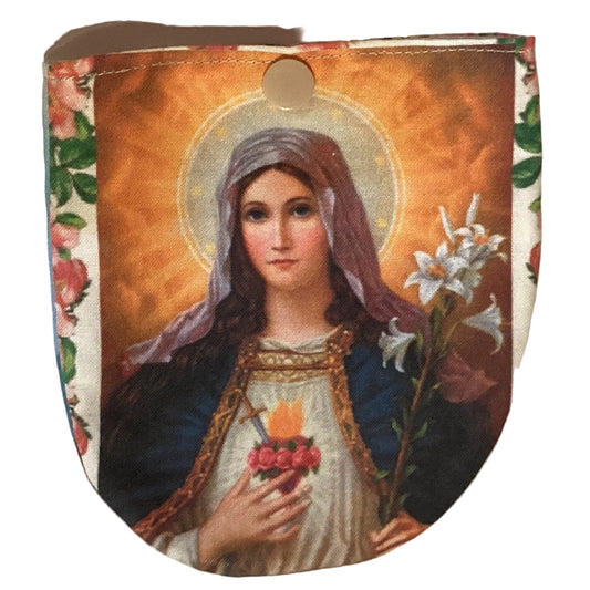 Ysleta Mission Gift Shop religious art pouch, 5-inch size, featuring detailed sacred imagery and vibrant colors.