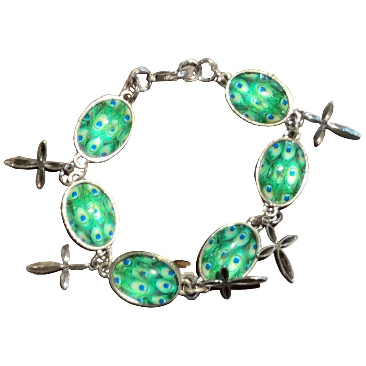 Peacock Beaded Cross Bracelet Colorful Faith Jewelry 6 in