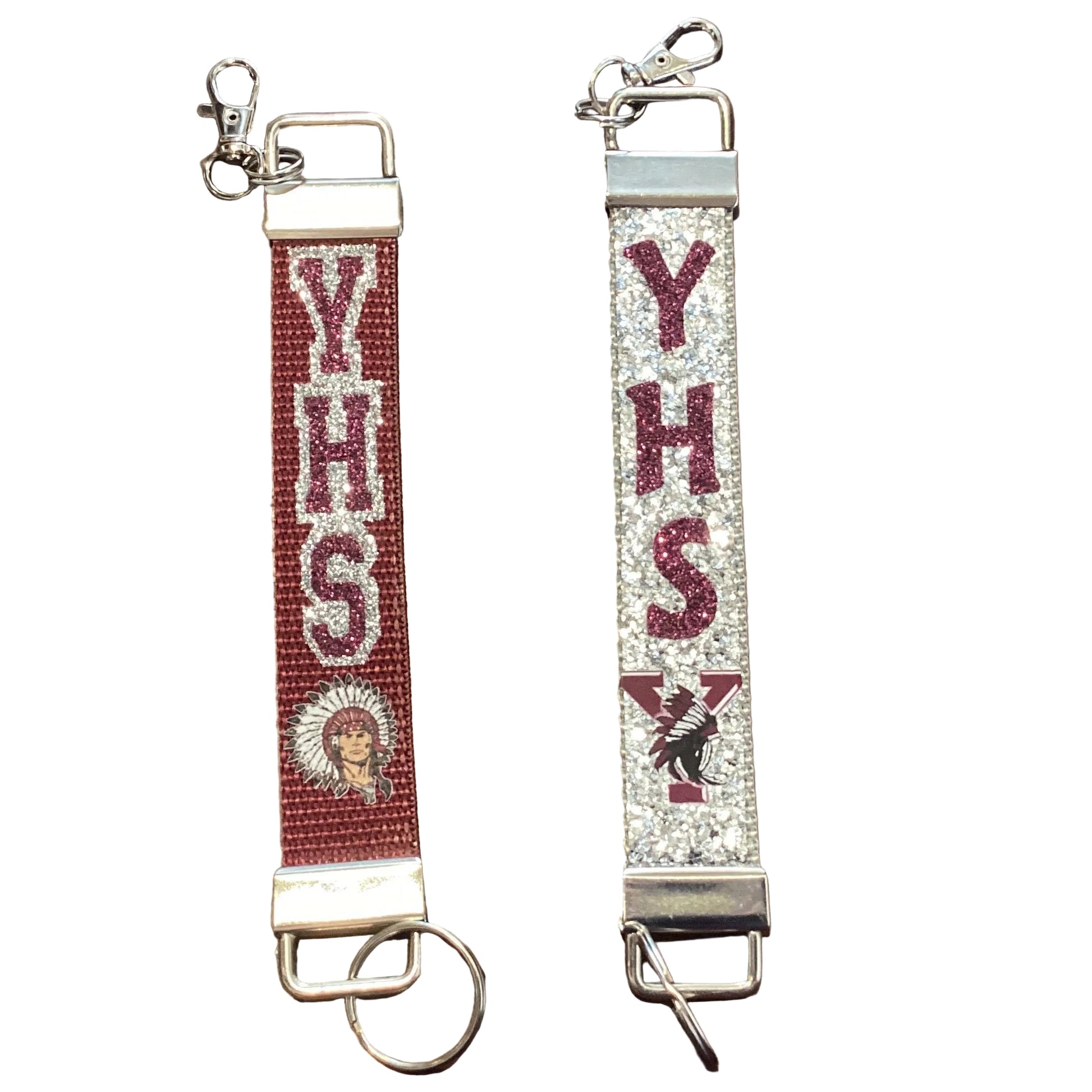 Ysleta High School keychain with school logo and colors, made by Ysleta Mission Gift Shop, displayed on a white background.