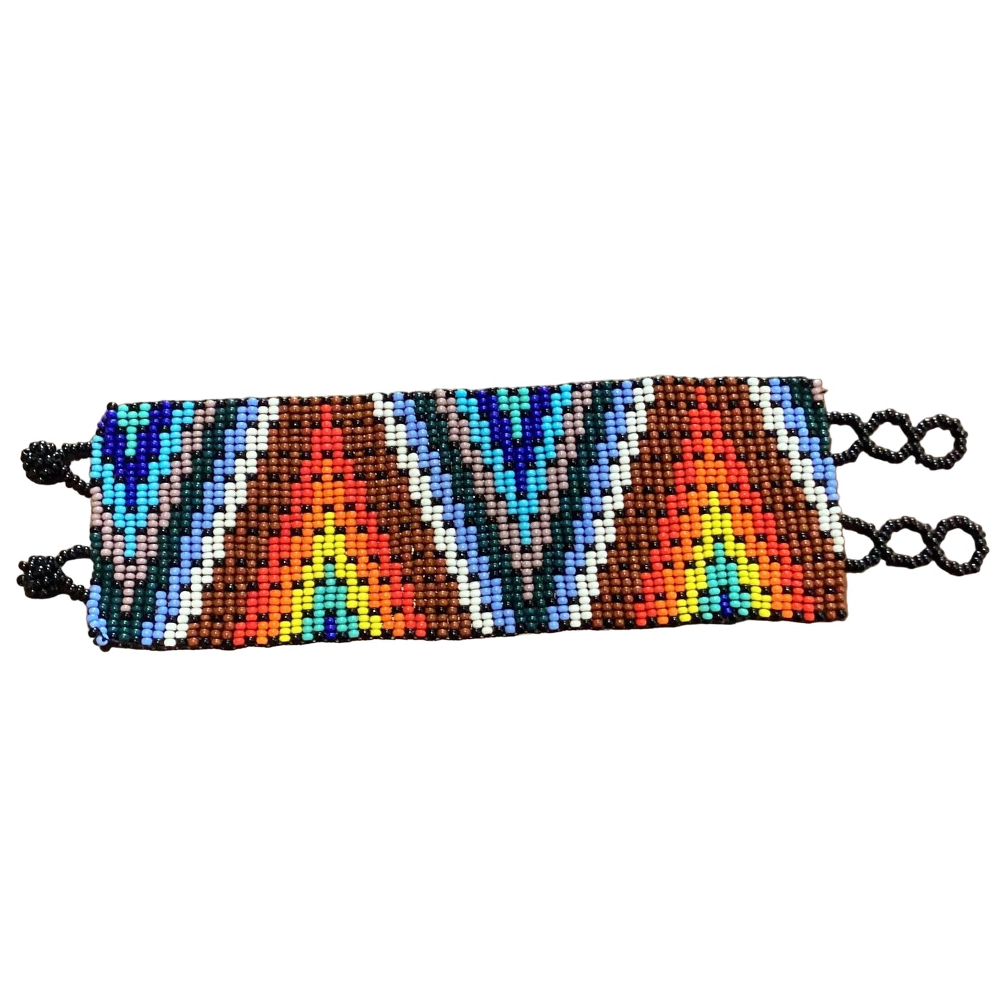 Handmade Mexican beaded wide bracelet by Jose Alberto Chavez showcasing colorful intricate beadwork and traditional jewelry design.