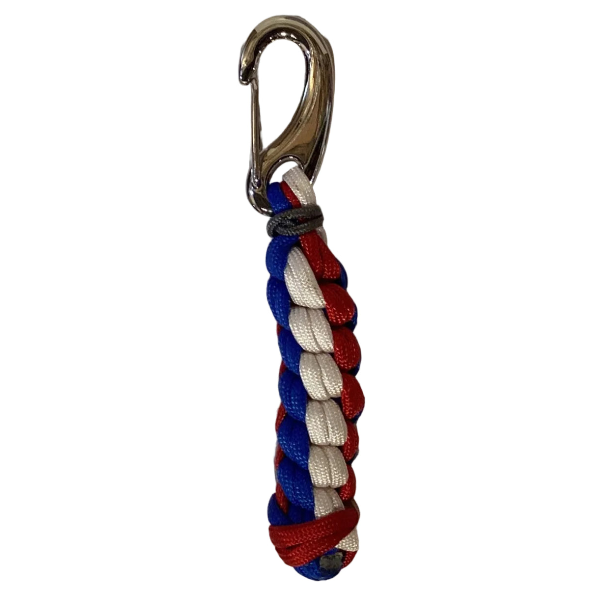Braided rope paracord keychain with colorful woven design for handbags and wallets, by Ysleta Mission Gift Shop.
