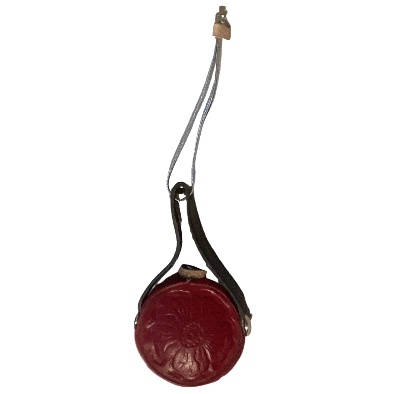 Leather keychain with El Paso souvenir design from Ysleta Mission Gift Shop, featuring a 1-inch canteen charm.