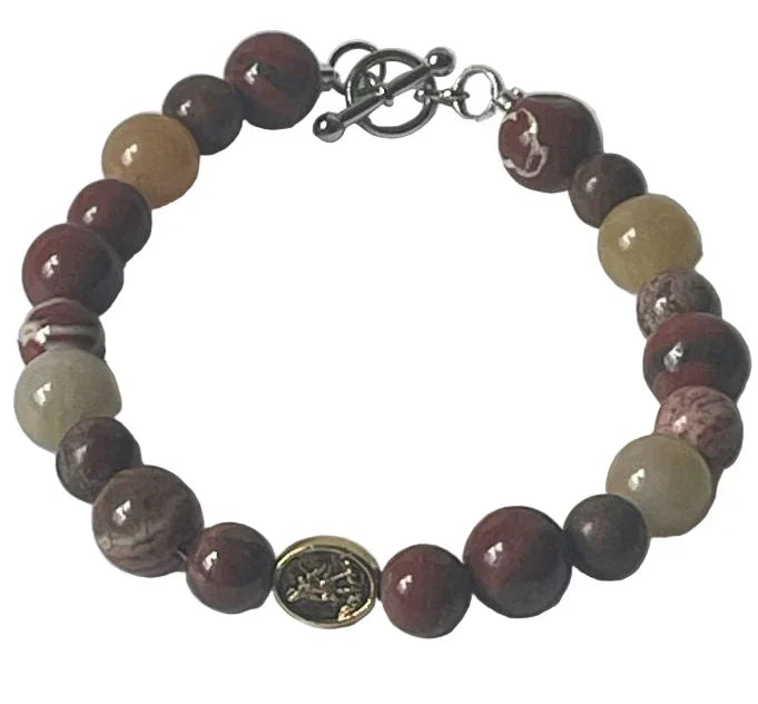 8 Inch Men’s Jasper & Tourmaline Bead Bracelet Saint Michael - Ysleta Mission Gift Shop
