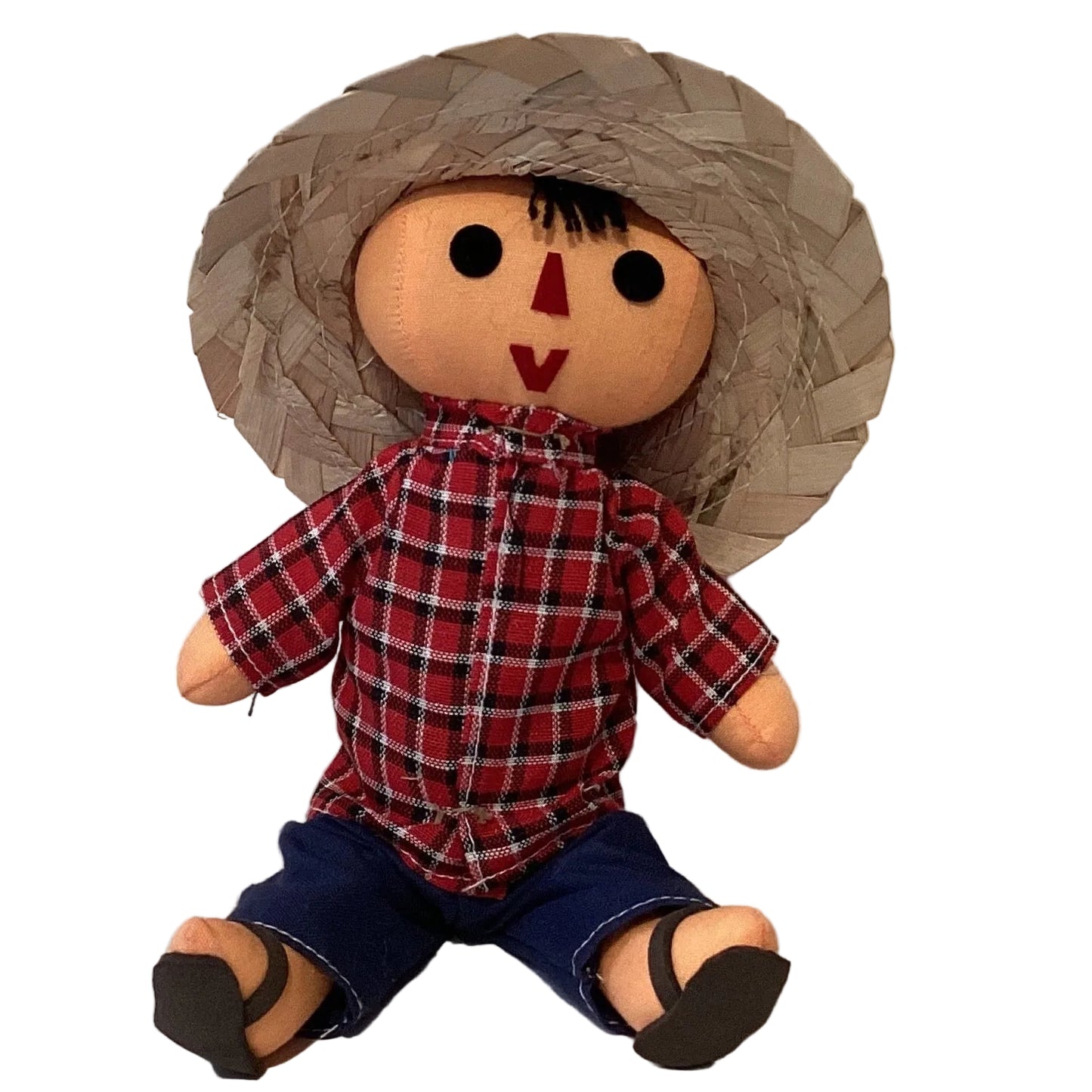 Handcrafted traditional Mexican Pedro Boy doll by Jose Alberto Chavez, featuring colorful rag doll with detailed clothing and expressive face.