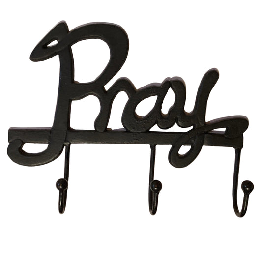 Cast iron Pray key holder shelf by Ysleta Mission Gift Shop, 11.5x10-inch wall art for home and garden decor.