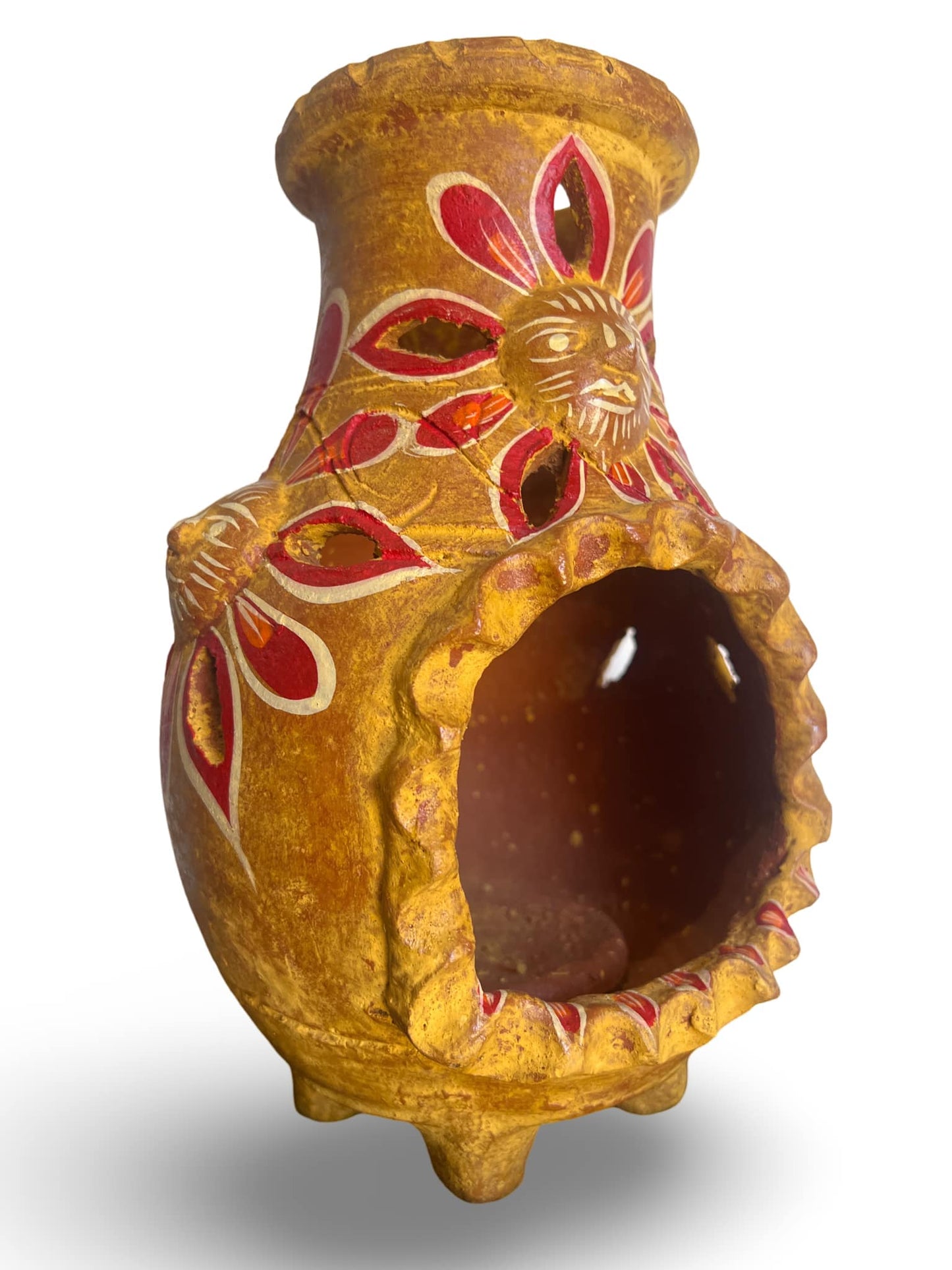 Clay Sun-Decorated Tabletop Chiminea – 6" x 12" Handcrafted in Mexico