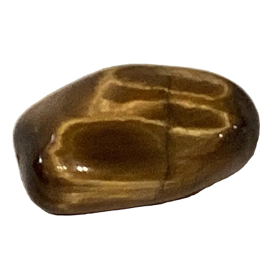 Tumbled Tiger's Eye stone, 1.5 inches, natural semi-precious crystal for home and garden decor, from Ysleta Mission Gift Shop.