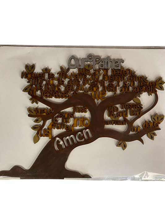 Ornamental Our Father English Laser Cut Curved Tree 10 x 10