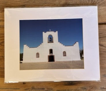 8x10 Socorro Mission souvenir artwork print by Miguel Martinez featuring detailed landscape and architectural elements.