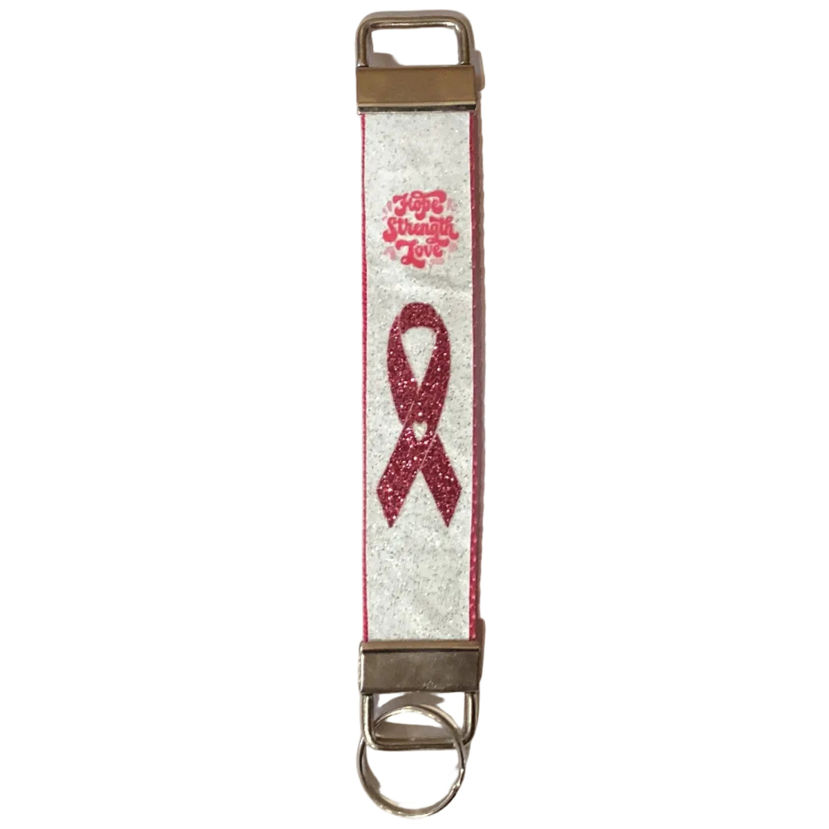 Breast Cancer Awareness 5-inch keychain with pink ribbon charm, featuring the Ysleta Mission Gift Shop branding.