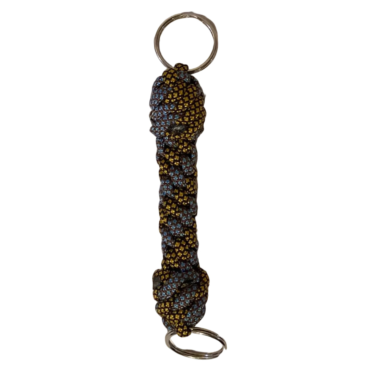 Braided rope paracord keychain from Ysleta Mission Gift Shop, featuring colorful woven design perfect for handbags or wallets.