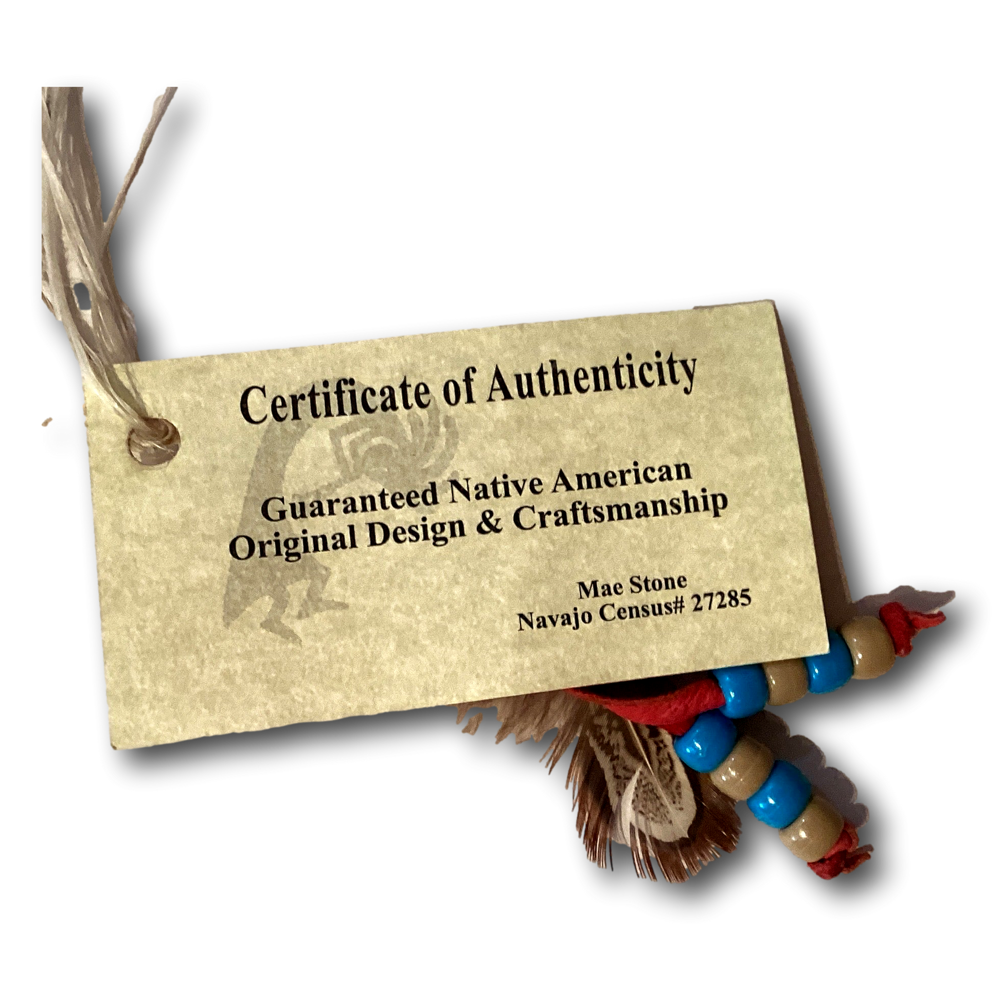 Authentic Ysleta Mission Dreamcatcher, 4.5 inches, handcrafted home ornament with feathers and bead details.