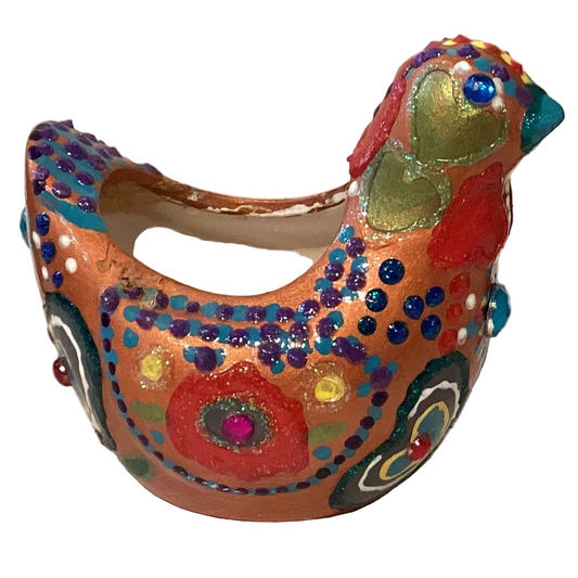 Hand-painted rooster folk art figurine from Ysleta Mission Gift Shop, 4x4 inches, decorative home and garden accent.