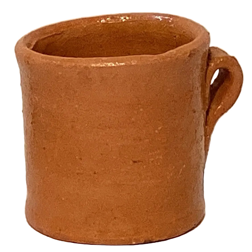 Miniature clay mug figurine from Ysleta Mission Gift Shop, detailed handcrafted home and garden decorative accessory.