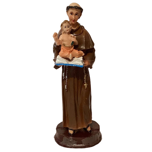 6-inch Saint Anthony devotional resin statue, Catholic Christian gift featuring detailed religious figure with religious attire.